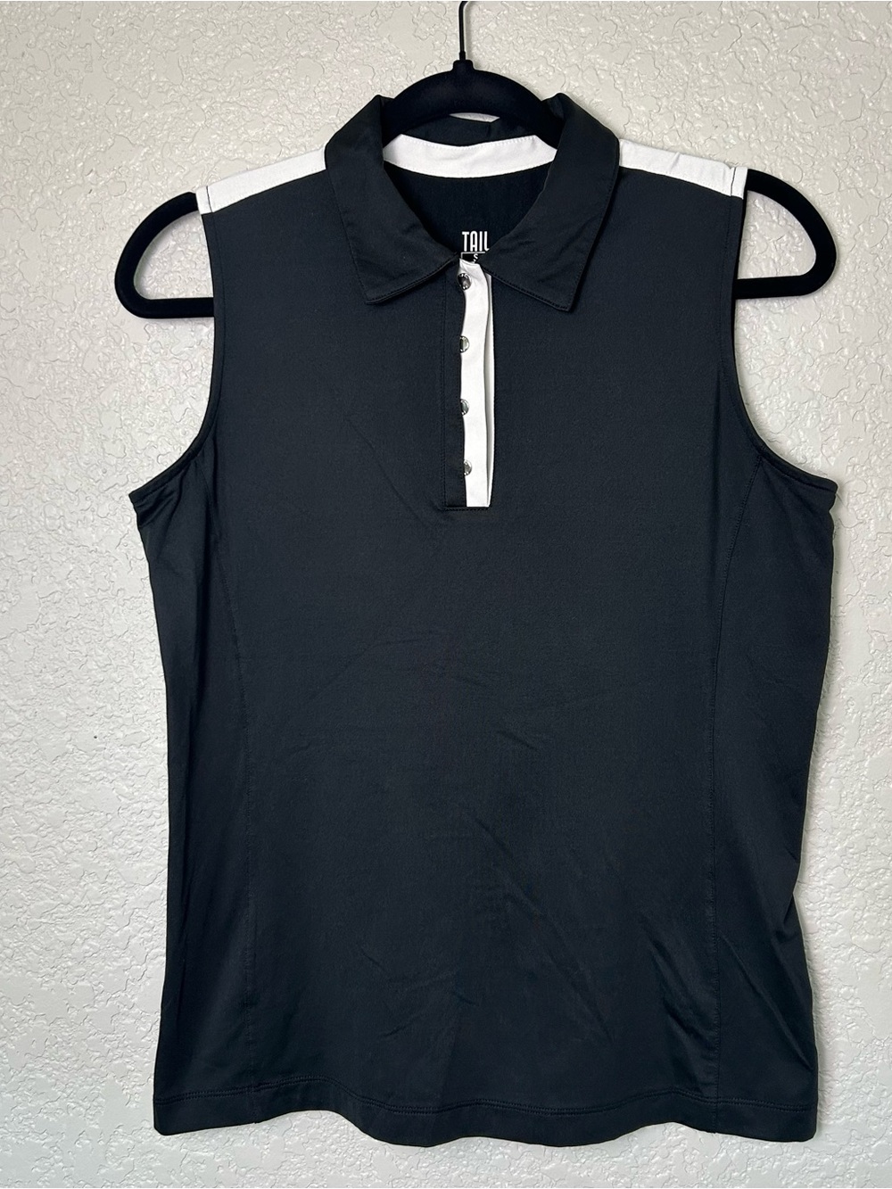 TAIL Black Sleeveless Polo Tank with White Trim